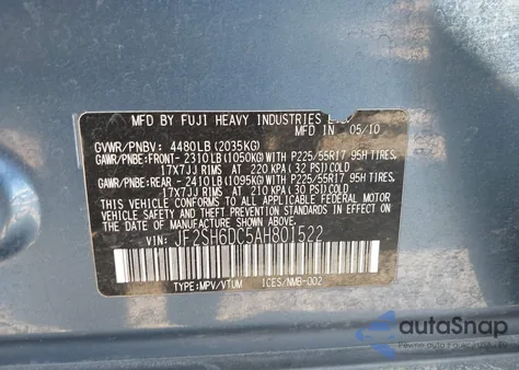 2010 Subaru Forester 2.5X Limited z USA, uszkodzony, nr VIN JF2SH6DC5AH801522